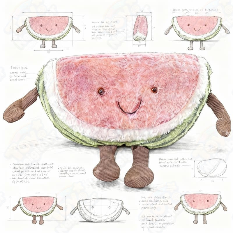 ToyNeighbor watermelon plush stuffed animal, 13-23 inches, cute fruit-shaped doll with a smiling face and soft texture.
