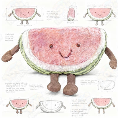 ToyNeighbor watermelon plush stuffed animal, 13-23 inches, cute fruit-shaped doll with a smiling face and soft texture.