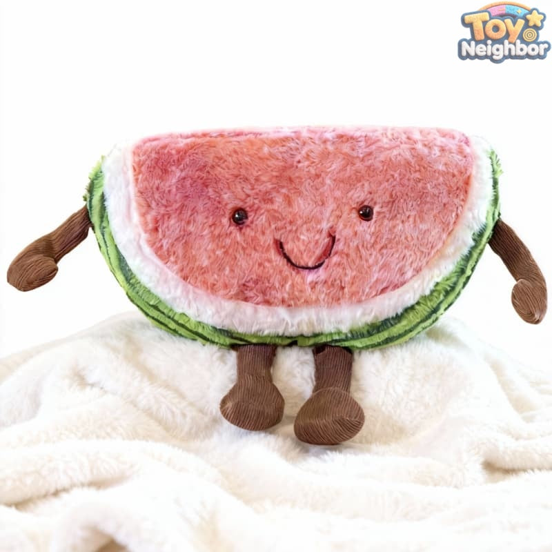 Cute watermelon plush stuffed animal by ToyNeighbor, measuring 13-23 inches, showcasing vibrant colors and soft texture.