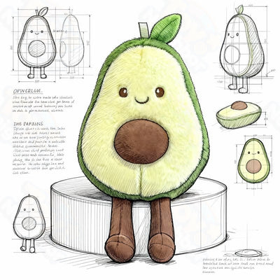 7.8" ToyNeighbor avocado plushie with a smiling face, soft and cute stuffed vegetable for cuddling and decor.