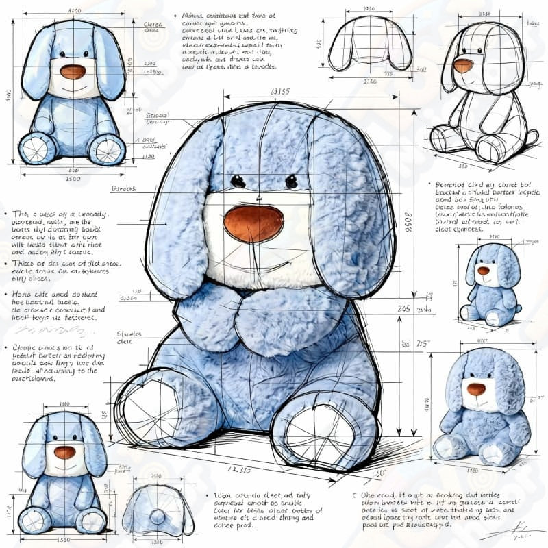 Ultra soft blue dog plushie by ToyNeighbor, measuring 14.96 inches, resting on a light background.