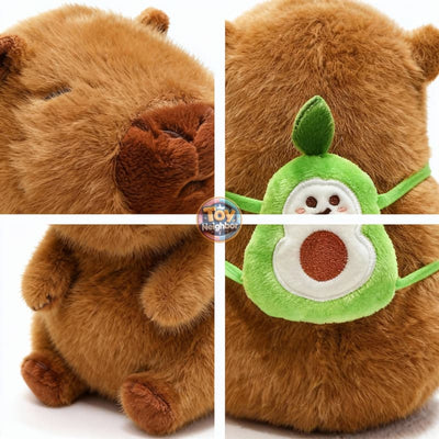 Brown capybara plushie with an avocado bag, 7.8 inches tall, by ToyNeighbor, showcasing cute stuffed animal design.
