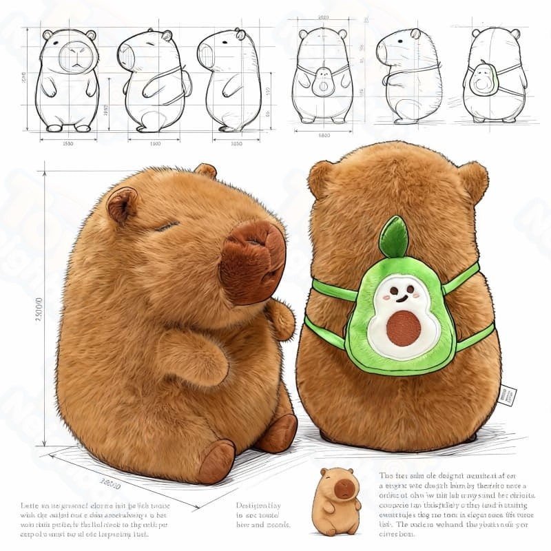 Brown capybara plushie with an avocado bag, 7.8 inches, by ToyNeighbor, showcasing its cute and soft design.