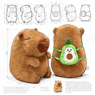 Brown capybara plushie with an avocado bag, 7.8 inches, by ToyNeighbor, showcasing its cute and soft design.