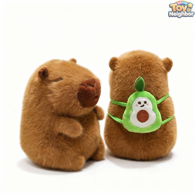 Brown capybara plushie with an avocado bag, 7.8 inches, cute stuffed animal by ToyNeighbor.