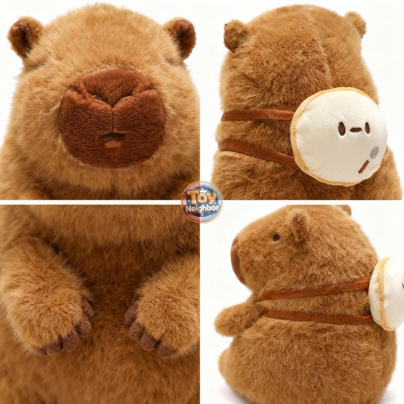 Brown capybara plushie with a bread bag, measuring 7.8 inches, by ToyNeighbor, showcasing a cute and cuddly design.