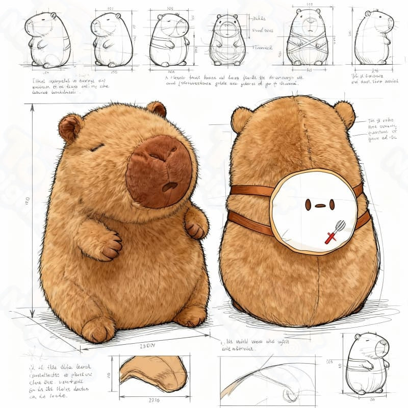 Brown capybara plushie with a bread bag, 7.8 inches, by ToyNeighbor, showcasing its cute features and soft texture.