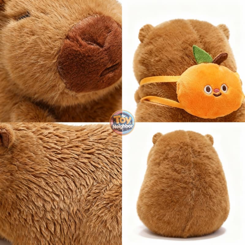 Brown 7.8" capybara plushie with a cheeky bag, featuring soft fur and adorable design by ToyNeighbor.