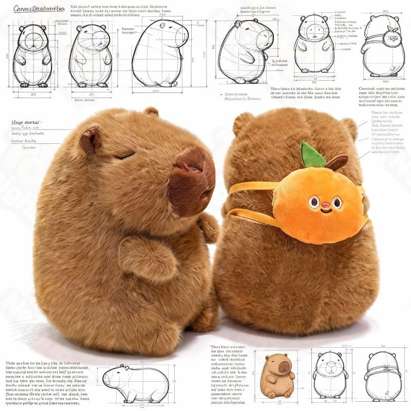 Brown capybara plushie with a cheeky bag, 7.8 inches, cute stuffed animal by ToyNeighbor.