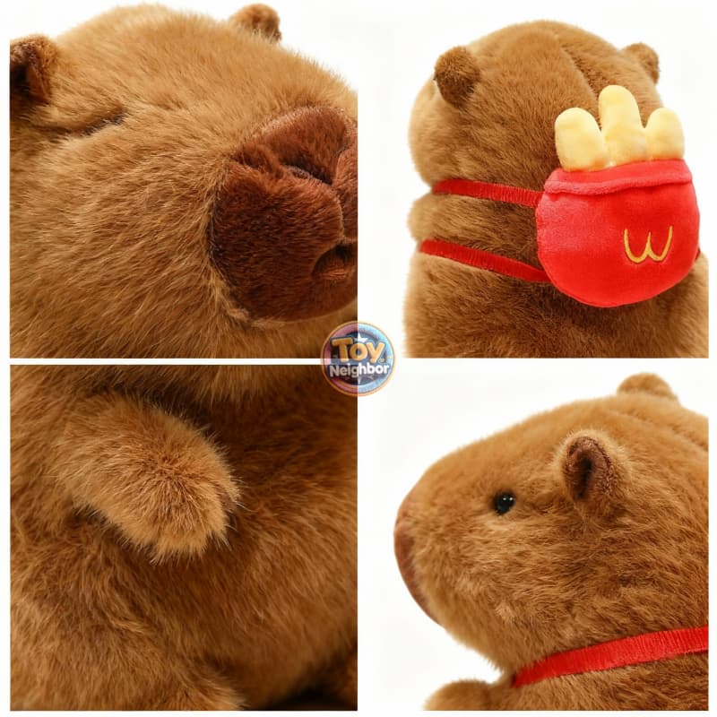 Brown capybara plushie with fries bag, measuring 7.8 inches, by ToyNeighbor, showcasing its cute and soft design.