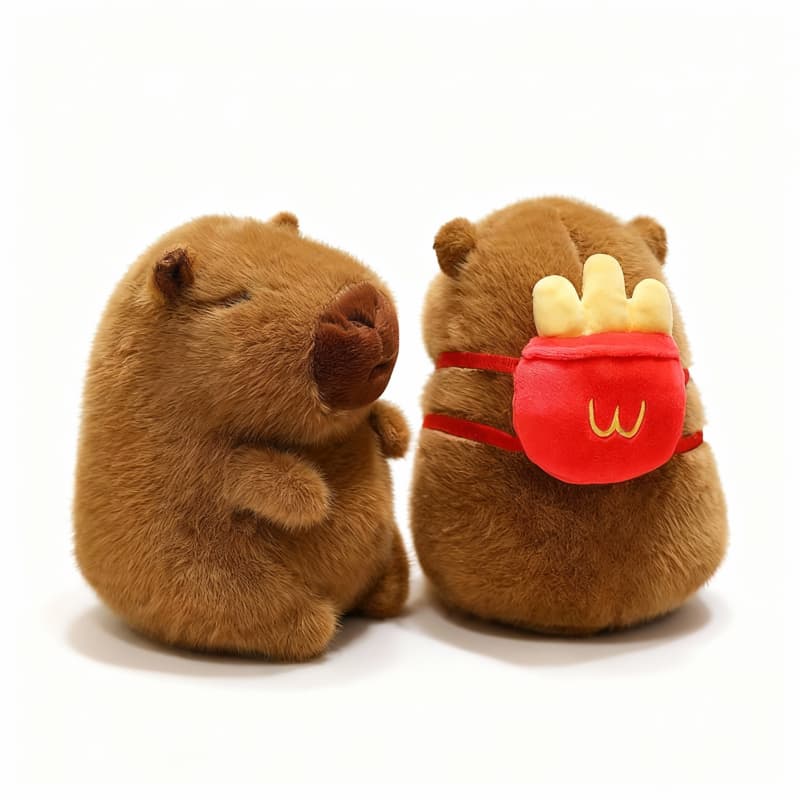 Brown capybara plushie with fries bag, 7.8 inches, by ToyNeighbor, showcasing its cute features and soft texture.