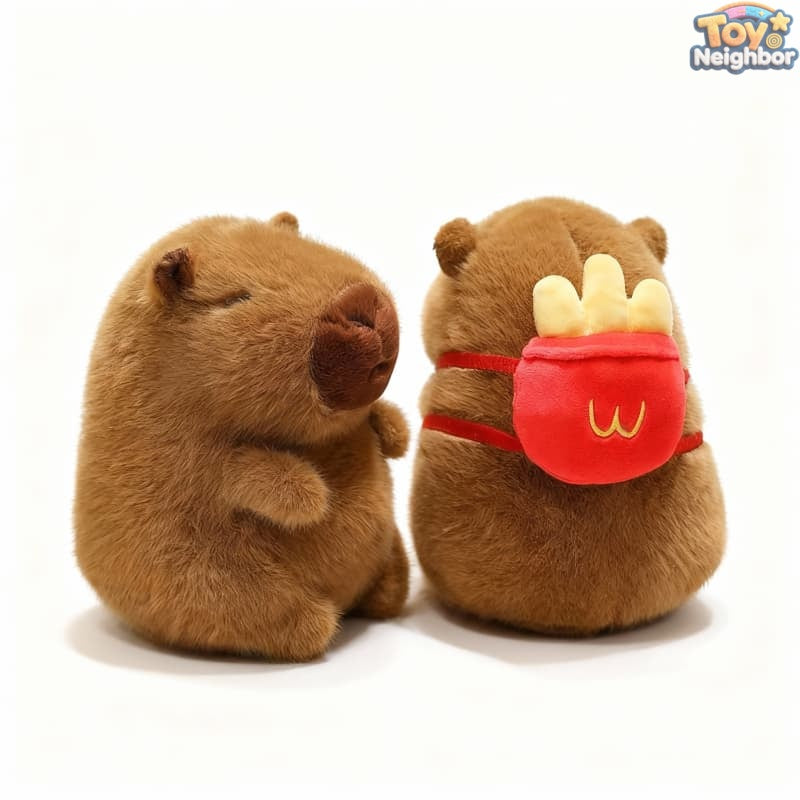 Brown capybara plushie with fries bag, 7.8 inches, cute stuffed animal by ToyNeighbor.