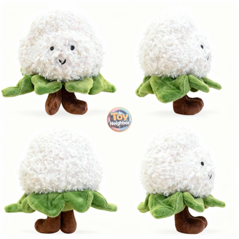 ToyNeighbor 4.7" plush cauliflower with a cute smiling face, soft texture, and vibrant green leaves.
