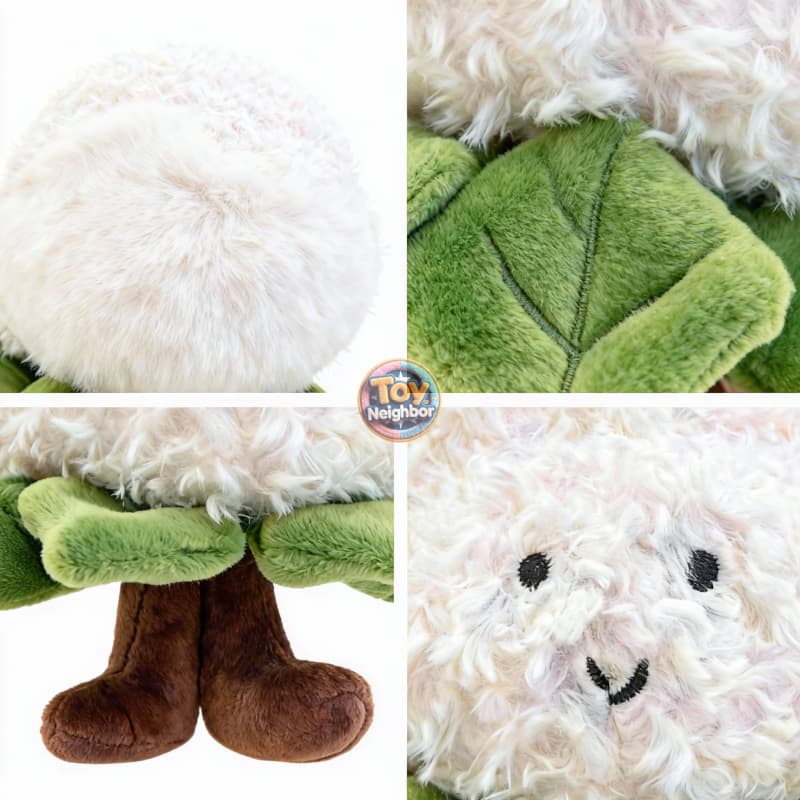 4.7" ToyNeighbor cauliflower plushie with a cute smiling face, soft texture, and vibrant green leaves.