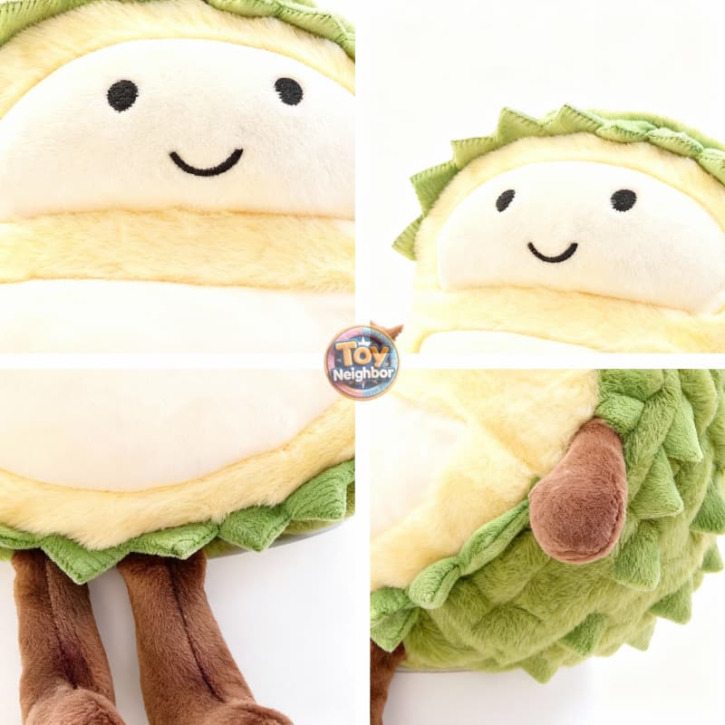 Cute 7.87" ToyNeighbor durian plushie with a smiling face, soft and cuddly stuffed vegetable toy.