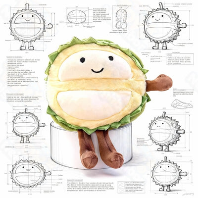 Cute 7.87" ToyNeighbor durian plushie with a smiling face, soft texture, and vibrant green color, perfect for cuddling.