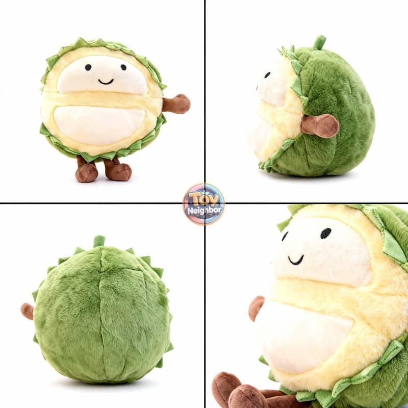 7.87-inch ToyNeighbor durian plush with a smiling face, showcasing soft, cute design and vibrant green color.