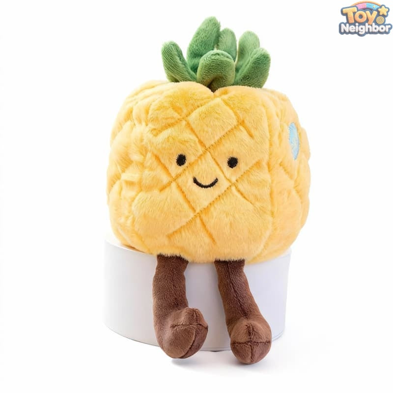 Cute 7.87" pineapple plushie with a smiling face, soft texture, and vibrant green leaves, perfect for cuddling.