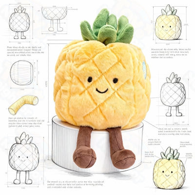 ToyNeighbor pineapple plushie with a smiling face, measuring 7.87 inches, soft and cute stuffed vegetable toy.