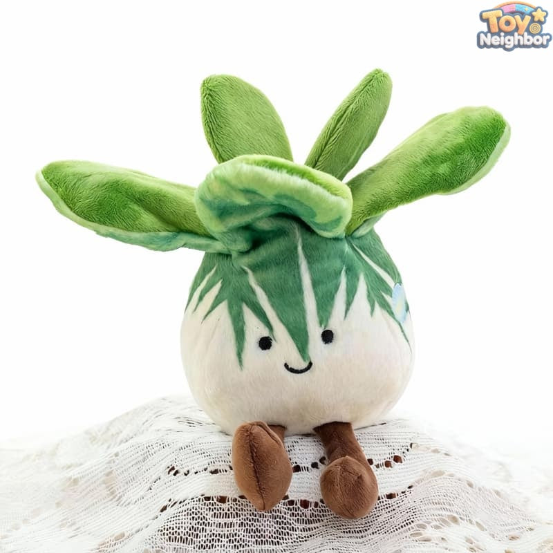 Smiling Cabbage Plush by ToyNeighbor, 4.7" soft and cute stuffed vegetable with a friendly expression and green leaves.