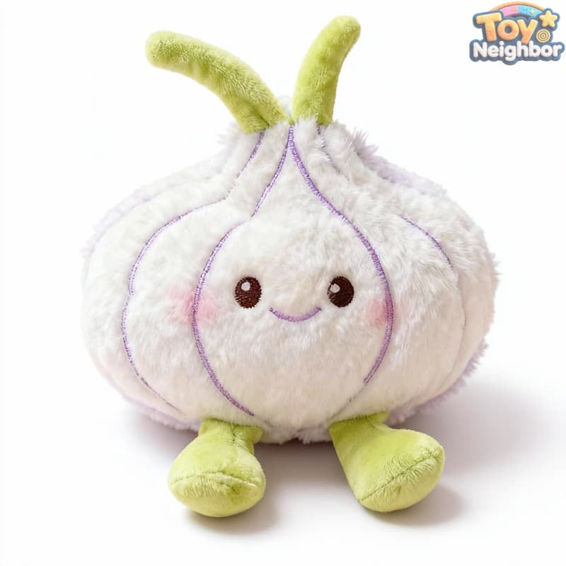 Smiling Garlic Plushie by ToyNeighbor, 9.84" soft stuffed vegetable with a cute design and friendly expression.