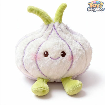 Smiling Garlic Plushie by ToyNeighbor, 9.84" soft stuffed vegetable with a cute design and friendly expression.