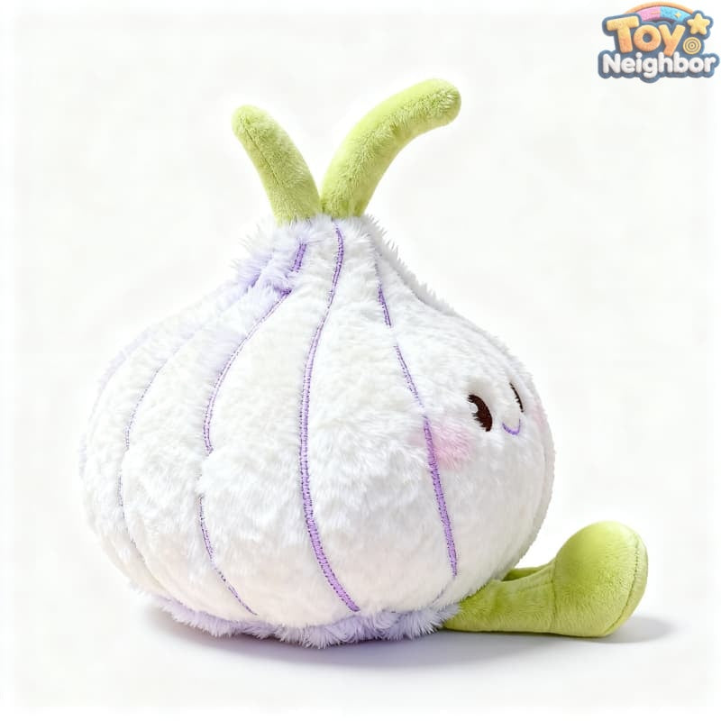 Smiling Garlic Plushie by ToyNeighbor, 9.84" soft cute stuffed vegetable with a cheerful expression.