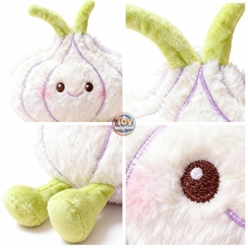 Smiling Garlic Plushie by ToyNeighbor, 9.84" soft stuffed cute veggie with a friendly expression.