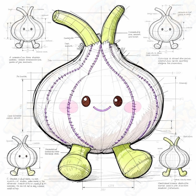 Smiling Garlic Plushie by ToyNeighbor, 9.84" soft stuffed veggie with a cute face and plush texture.