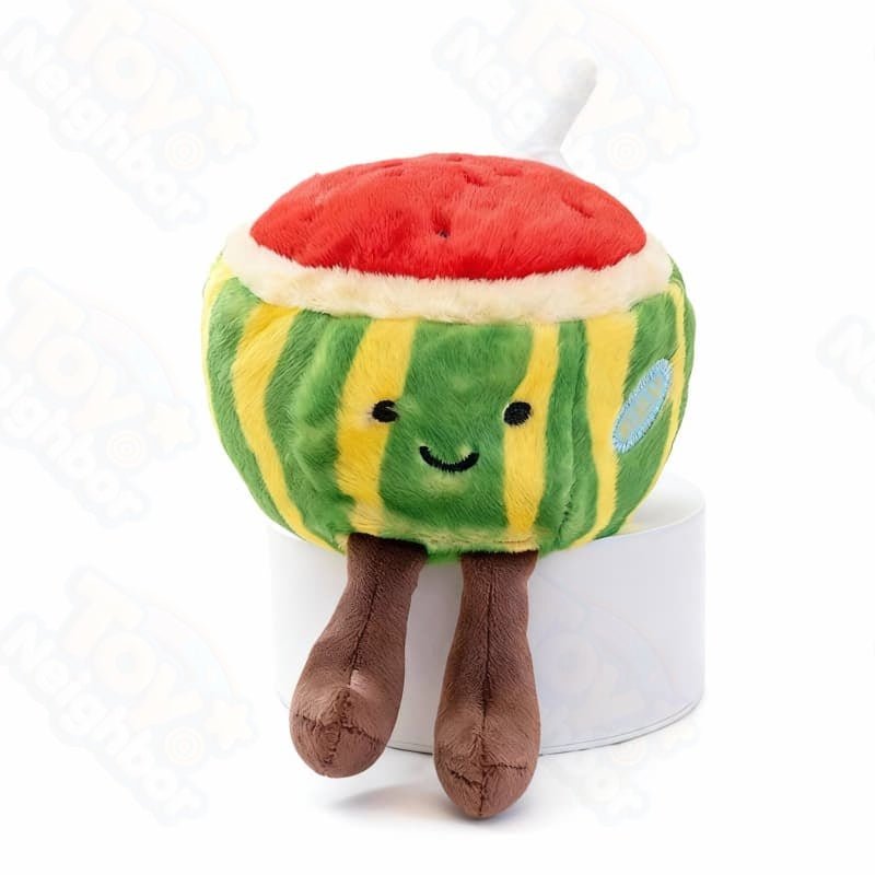 Soft 7.87" watermelon plushie by ToyNeighbor featuring a smiling face, perfect for cuddling or as a decorative piece.