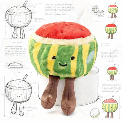 Soft 7.87" watermelon plushie by ToyNeighbor with a smiling face, perfect for cuddling and decor.