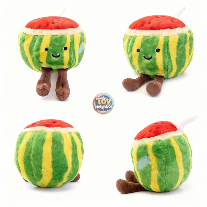 Soft 7.87" watermelon plushie by ToyNeighbor featuring a smiling face and cute design, perfect for cuddling.
