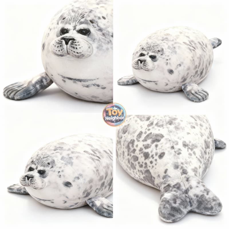 Ultra soft gray spotted seal plushie by ToyNeighbor, featuring a cuddly design and adorable facial details.