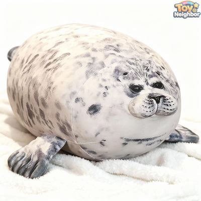 Gray spotted seal plushie by ToyNeighbor, featuring ultra-soft fabric and a cute, cuddly design.