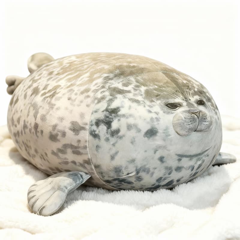 Light brown spotted plush seal pendant by ToyNeighbor, ultra-soft and cuddly, measuring 7-23 inches in length.