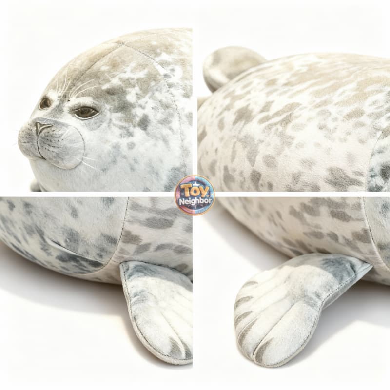 Light brown spotted seal plush pendant by ToyNeighbor, featuring ultra-soft fur and a cuddly design, 7-23 inches long.